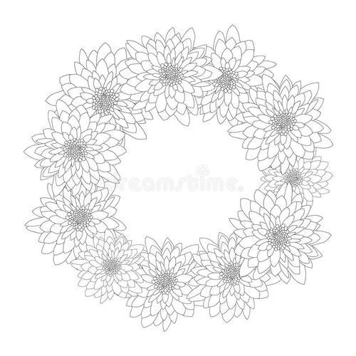 塑造外形与风格化进展的分支的花圈在白色 黑白颜色 库存例证简笔画