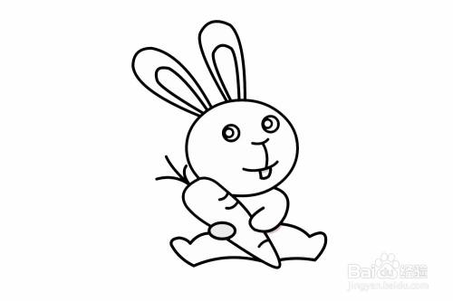 抱着胡萝卜的可爱的小白兔的简笔画