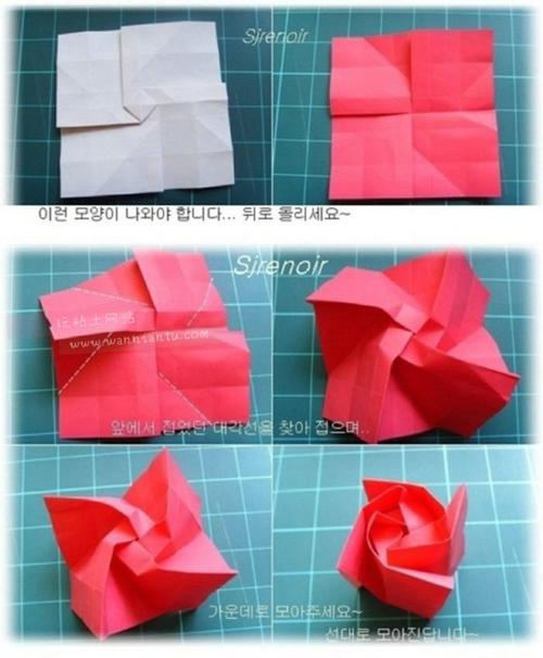 立体的折纸漂亮玫瑰花教程做法
