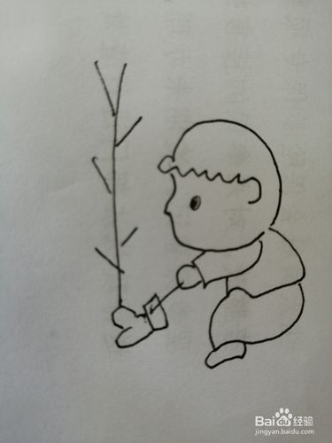 简笔画植树的小孩就画好了.