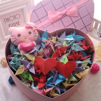5厘米折纸叠的混色千纸鹤成品 折好200只加心形礼品盒