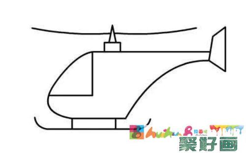 简笔画直升机画法步骤4加上驾驶舱的窗户和螺旋桨的桨简笔画直升机