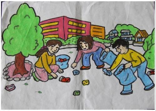 小学生捡垃圾简笔画