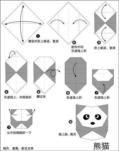 最后用画笔绘画出小熊猫可爱的眼睛和鼻子简单折纸熊猫就制作完成啦
