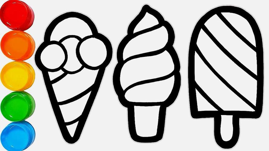 简笔画画3个不同的冰淇淋并涂色非常简单儿童绘画教程