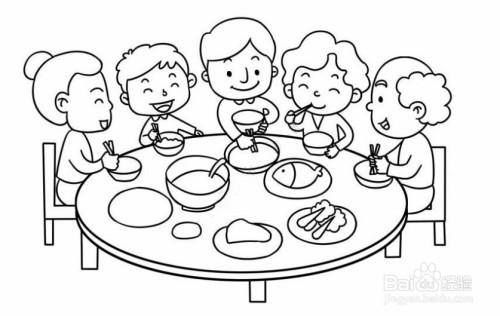 简笔画一家人围桌吃饭