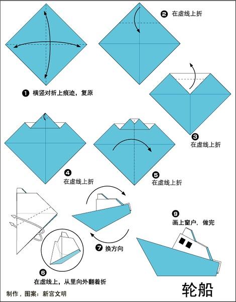 轮船的折纸步骤图解 儿童折纸