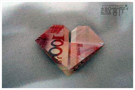 100元人民币爱心折纸