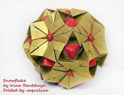 花球折纸教程图解-snowflake雪花花球