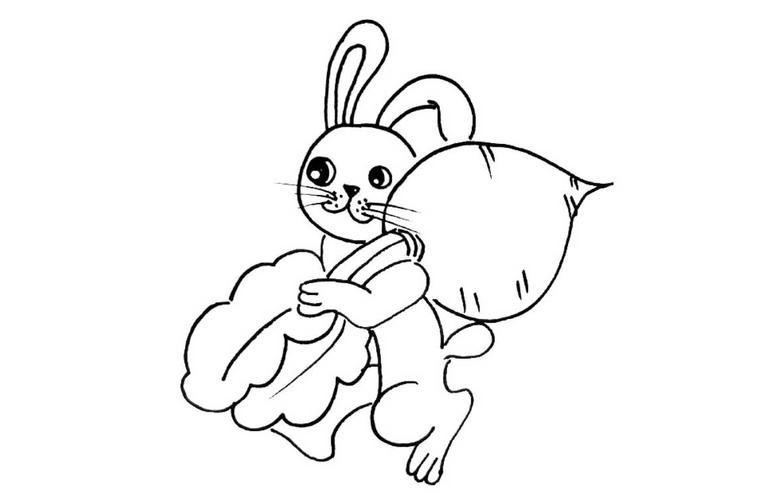 小兔子扛大萝卜简笔画-儿童简笔画步骤