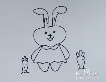 儿童简笔画如何一步一步画小兔子收胡萝卜