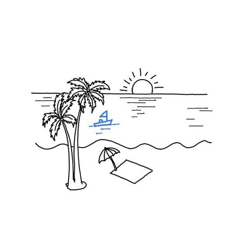 海滩怎么画 - 简单易学的海滩风景简笔画