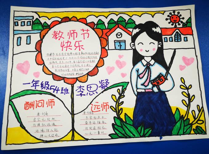 湘南小学一年级54班教师节手抄报