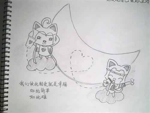 阿狸和桃子素描简笔画