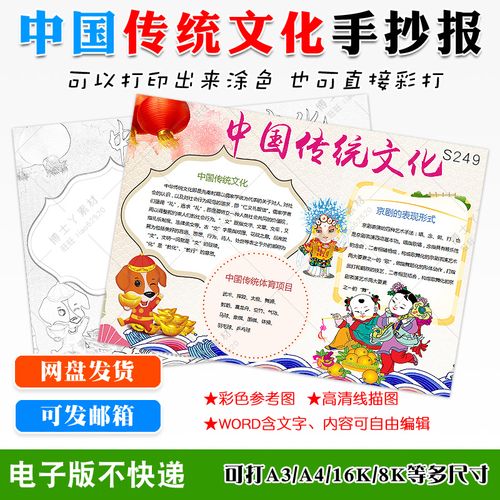 45年级小学生中国元素传统文化手抄报新年春节年画电子设计小报a3