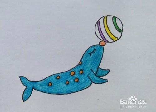 简笔画顶皮球的海豚
