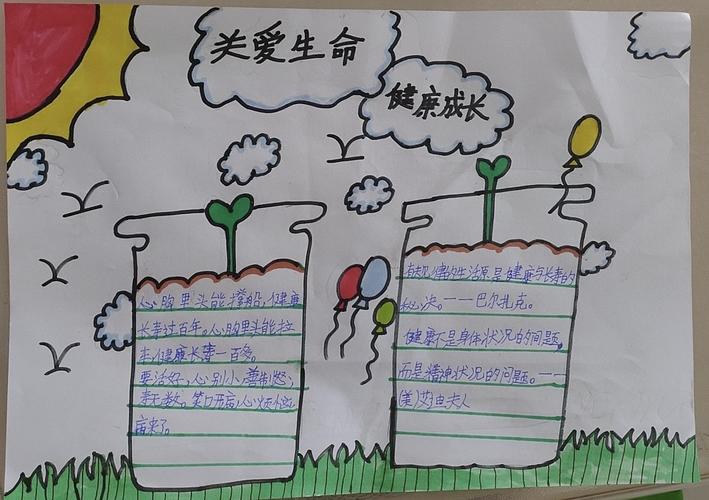 三年级四班学生用手抄报来展现珍爱生命健康成长