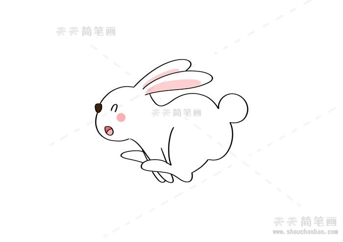一下小兔子的耳朵和嘴巴这样一幅很可爱的跳跃的兔子简笔画就完成啦