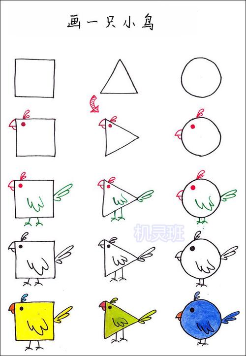 怎么用方形三角形圆形等几何图形画动物简笔画步骤图解