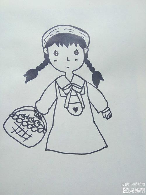 同趣style简笔画提水果篮的小女孩