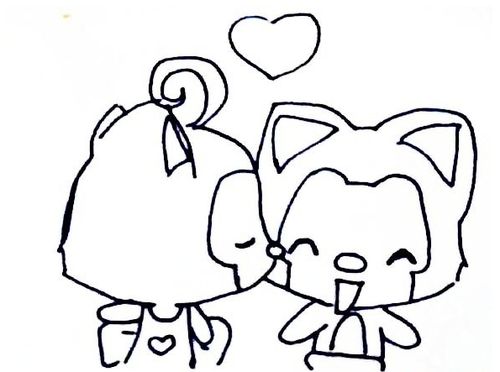 快乐的阿狸和桃子少儿卡通漫画人物简笔画欣赏 阿狸简笔画