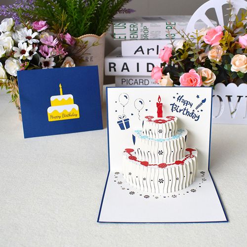 生日贺卡儿童成人卡通蛋糕创意3d立体生日祝福小卡片感恩感谢贺卡