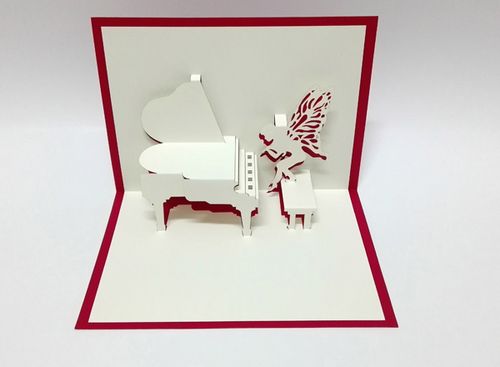 立体贺卡手工diy创意立体员工生日钢琴商务个性定制贺卡纸雕卡片