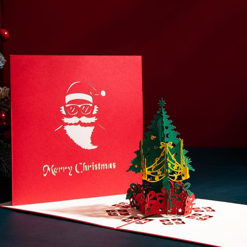 圣诞节贺卡平安夜礼物立体3d折叠纸雕卡片纸手写创意卡片实用简约