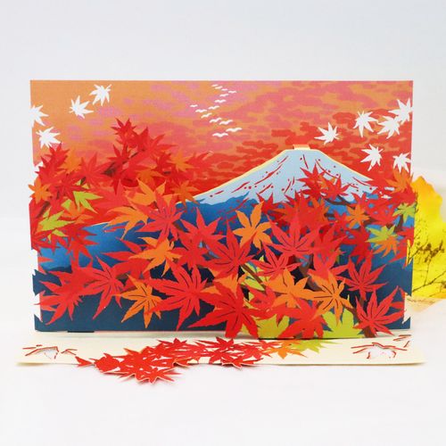 日本秋天风景富士山枫叶立体贺卡毕业季送老师生日礼物留言万用卡