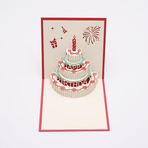 生日贺卡 立体创意3d蛋糕镂空纸雕手工定制员工高档卡片 可加音乐
