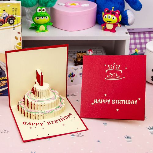 创意彩色3d立体卡通生日蛋糕贺卡儿童学生员工祝福生日礼物卡片