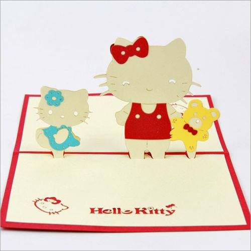 可爱立体贺卡 凯蒂猫hello kitty 创意纸雕儿童情人节祝福小卡片