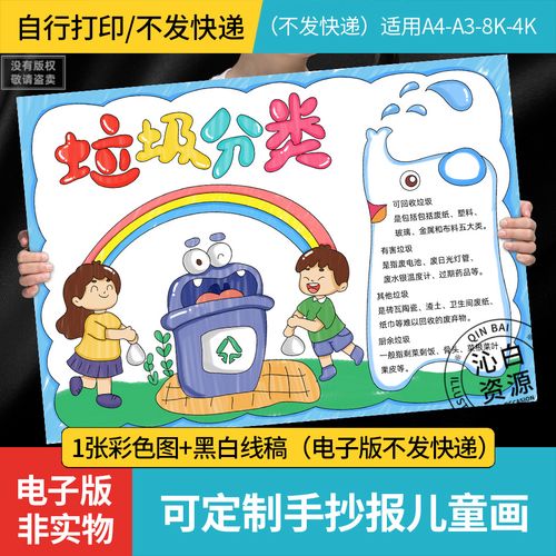 垃圾分类手抄报中小学爱护环境保护地球世界环保日涂色电子小报