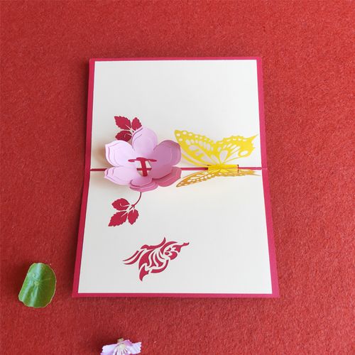 儿童节3d立体贺卡 蝴蝶花朵韩国创意手工diy镂空纸雕生日教师卡片