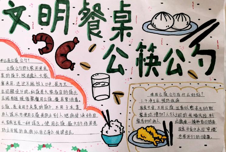 通过德育作业手抄报的形式将公筷公勺带回家将文明习惯带回家