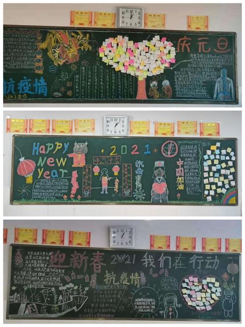 魏风路初级中学庆新年抗疫情主题黑板报评比活动