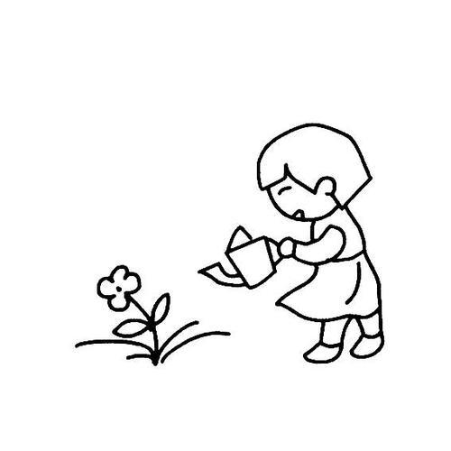 小女孩给花浇水简笔画图片