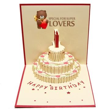 幸福蛋糕3d员工生日立体剪纸贺卡 创意韩国生日立体卡片批发定生日