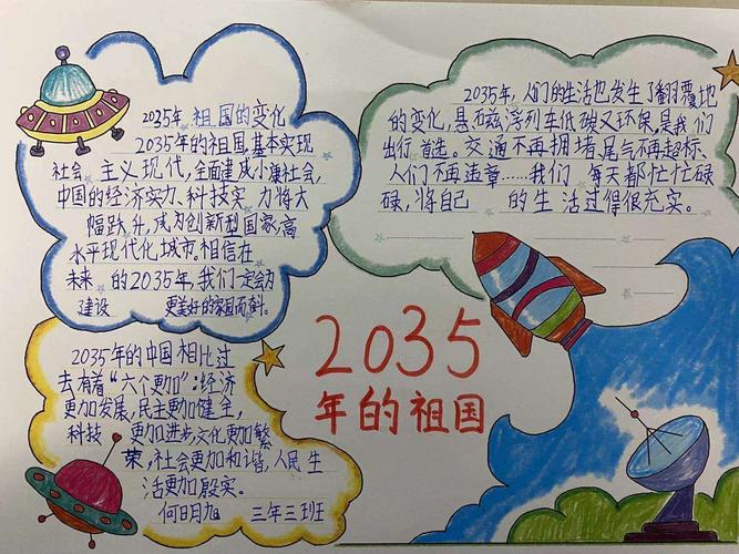 小蒙古马 相约2035库伦镇小学三年三班 畅想未来手抄报展示