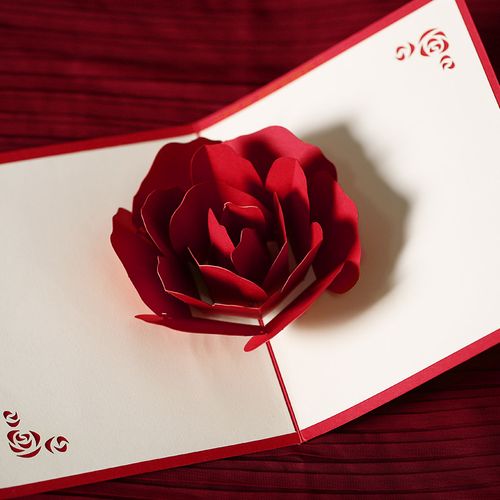 新品节日玫瑰花韩国创意3d立体生日贺卡手工纸雕剪纸卡片代写