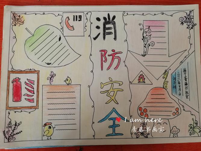 青藤书画室暑假班手抄报系列消防安全专题消防手抄报模板一二三年级