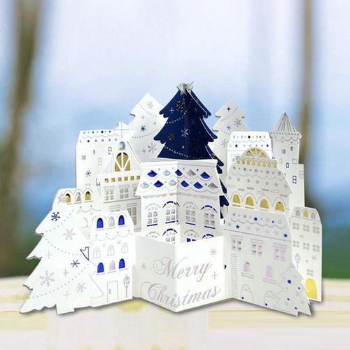饰祝福卡片感谢立体圣诞节贺卡白色城堡易购客