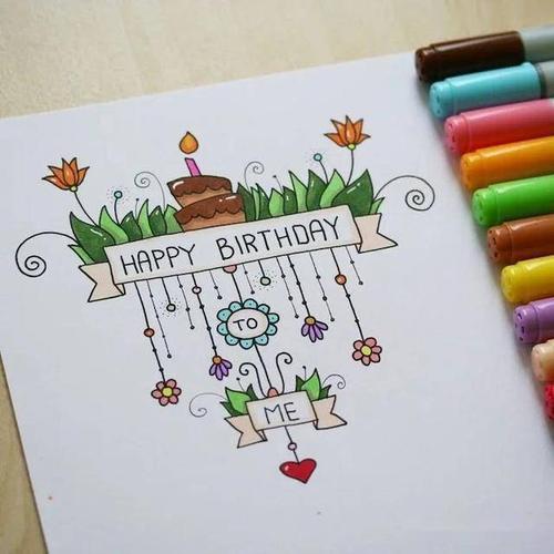 朋友可爱的卡通动物生物贺卡使用纽扣制作精美的生日贺卡使用彩铅涂色