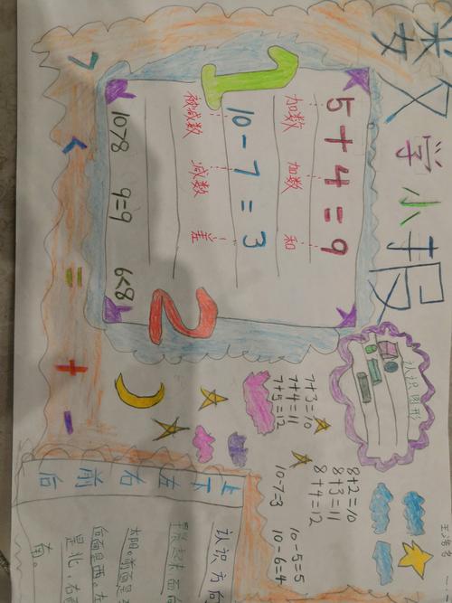 善南贾庄小学魅力数学一年级一班第一次手抄报