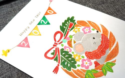 彩铅手绘画个2020小老鼠贺卡祝福大家新年快乐彩铅画画手绘过程元旦