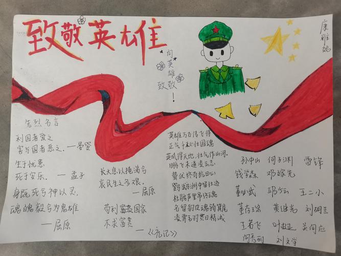 致敬------江北九年制学校八年级二班学生绘制向英雄致敬主题手抄报