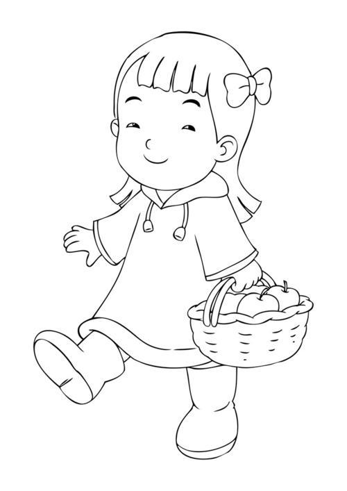 小女孩捡稻穗简笔画