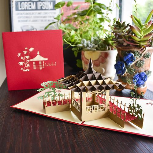 创意中国风建筑立体3d贺卡旅游纪念传统建筑祝福卡片
