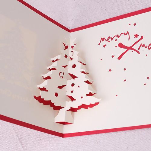 剪纸用品 立体手工折纸祝福卡片 品妮创意圣诞节平安夜雪松贺卡