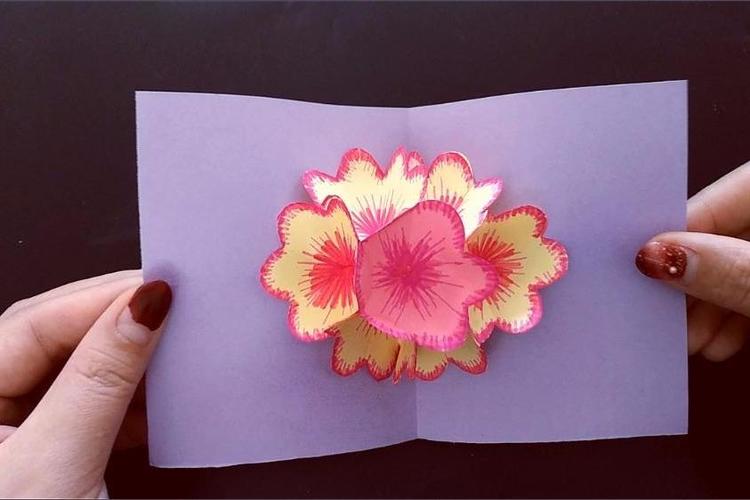 视频简单的3d立体手工折纸diy超酷的弹出花朵贺卡创意折纸视频